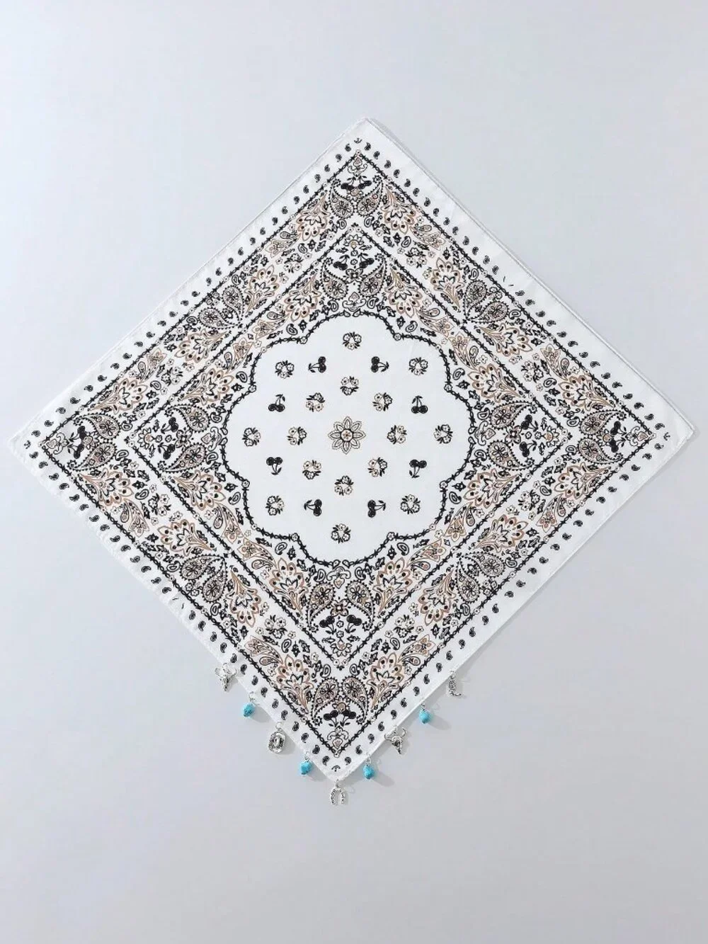 🤍 Western Paisley Cowgirl Charm Bandana 🐂 Turquoise Horseshoe Scarf